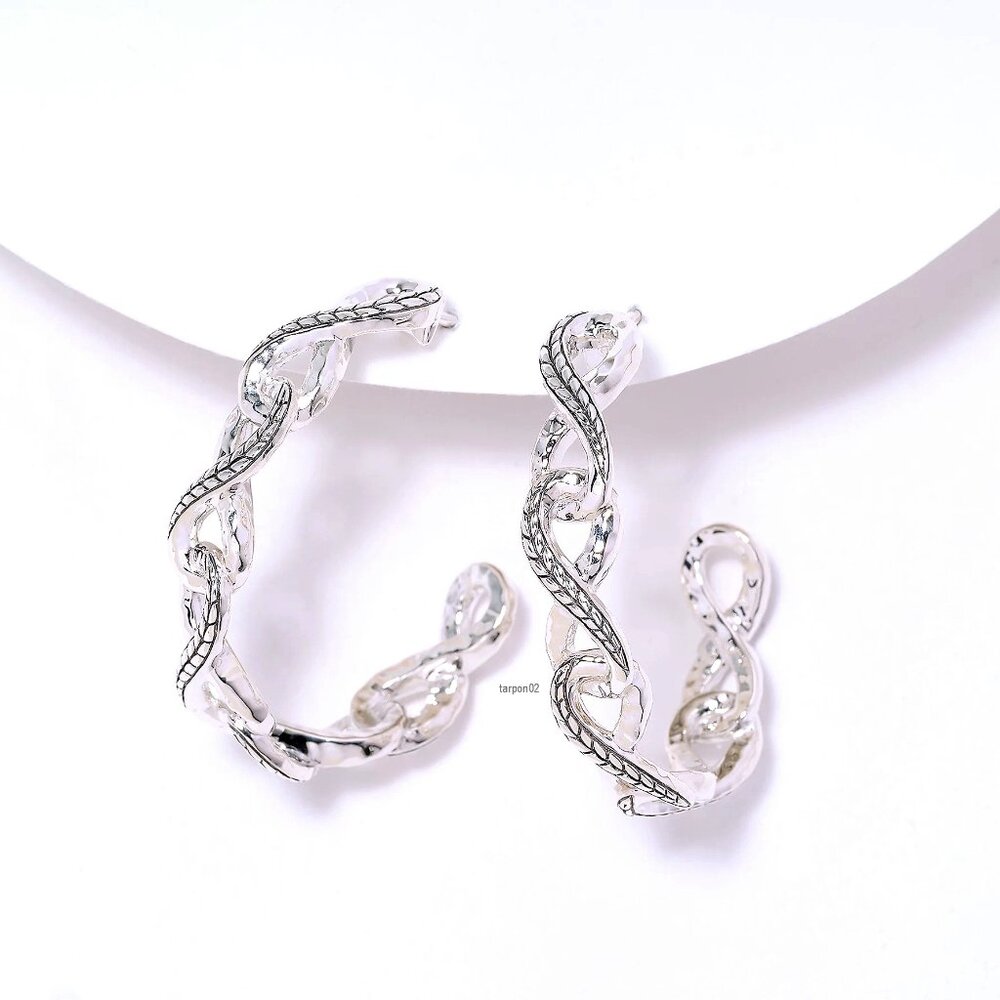 John Hardy JAI Infinity Hoop Sterling Silver Earrings 1-1/4" NIB